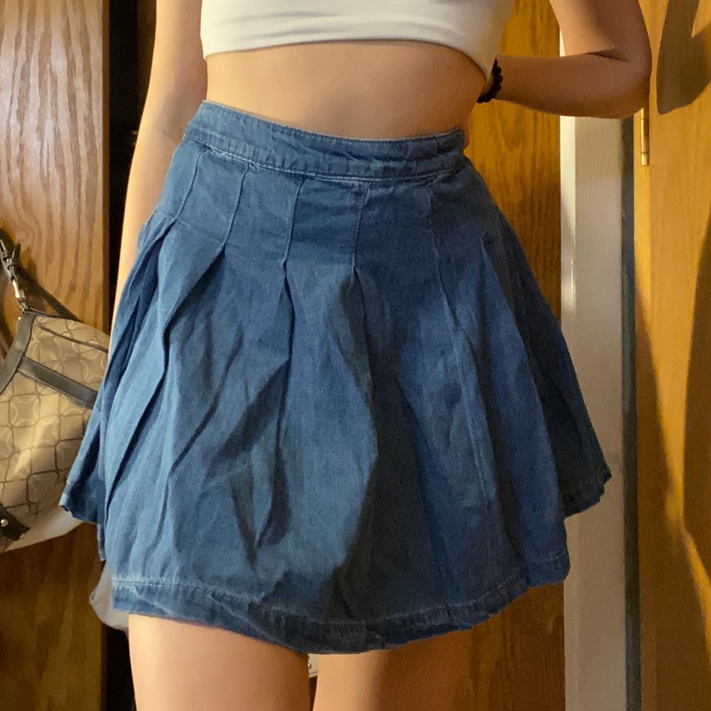 american eagle pleated denim mini skirt